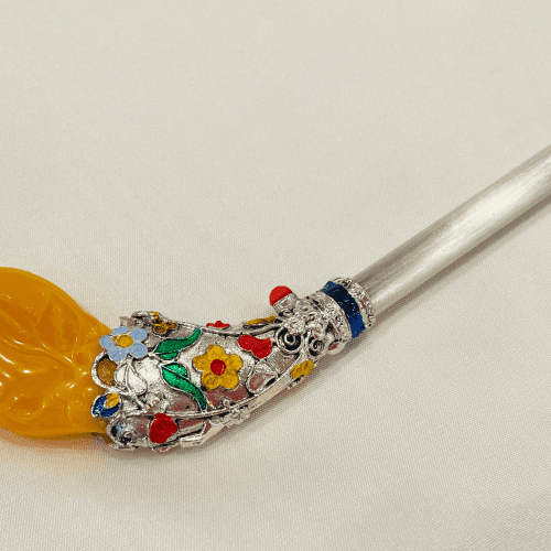 Engraved Flower Detail Traditional Korean Hair Pin Ornament - LEEHWA WEDDING