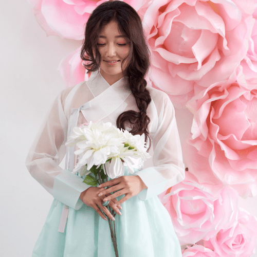 KoreanModernHanbokTraditionalDressFlowerPinkRomanticJeogoriChimaLeehwaWedding11