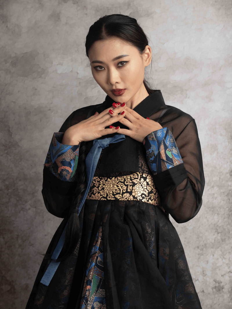 LEEHWAWEDDINGBLACKHANBOKMODERNSTYLEDRESS